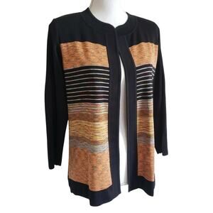 Exclusively Misook Women Striped Shell Cardigan Black brown Neutral Medium